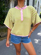 Summer High Striped Knit Top - Pink/Green