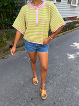 Summer High Striped Knit Top - Pink/Green
