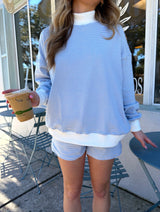 Coffee Run Blue Stripe Mockneck Set