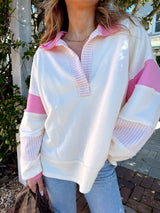 Free Spirit French Terry Sweater - Pink/Ivory