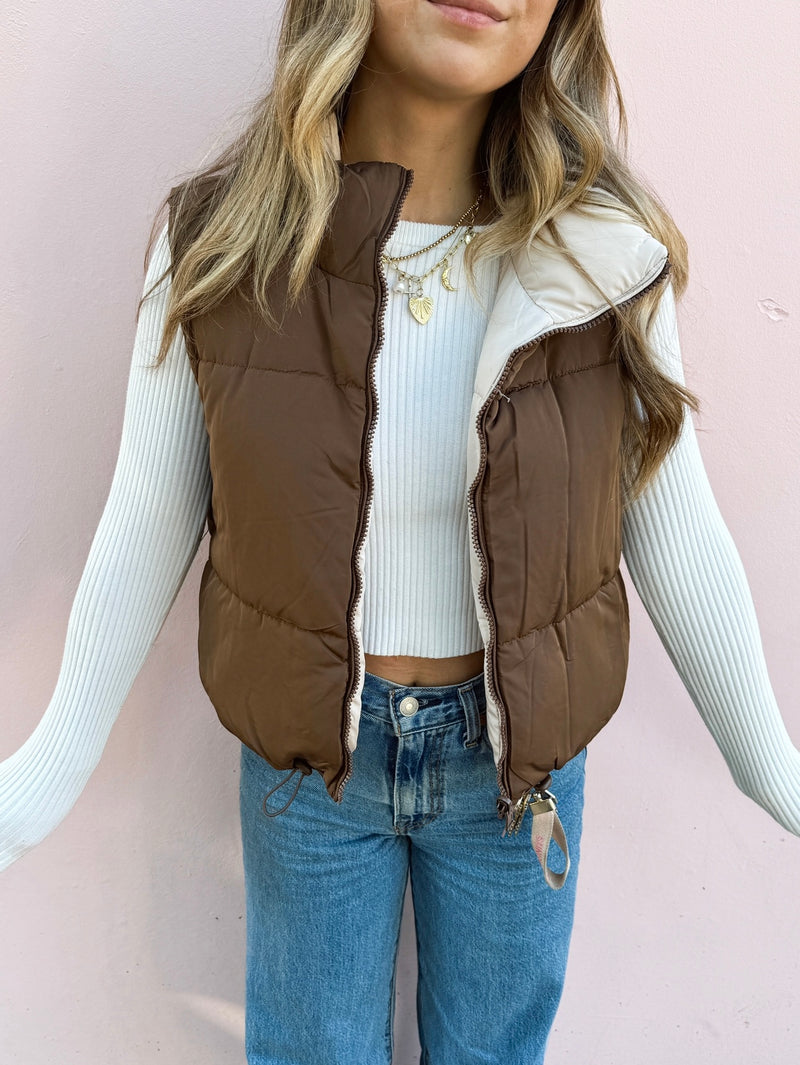 Mocha Latte Reversible Puffer Vest