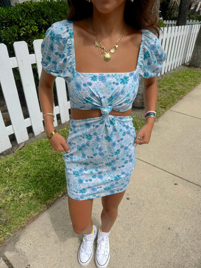 Baby Blue Floral Mini Dress