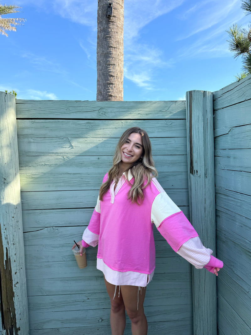 Free Spirit French Terry Sweater - Pink
