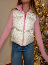 Snowy Petals Floral Puffer Vest
