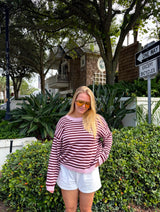 Cozy Up Striped Sweater - Brown/Pink