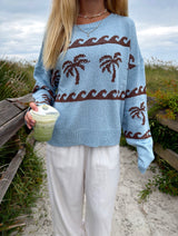 Coastal Palm Sweater - Blue/Brown