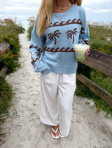 Coastal Palm Sweater - Blue/Brown