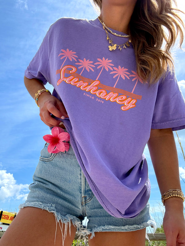 Sunhoney Retro Palm Tshirt - Purple