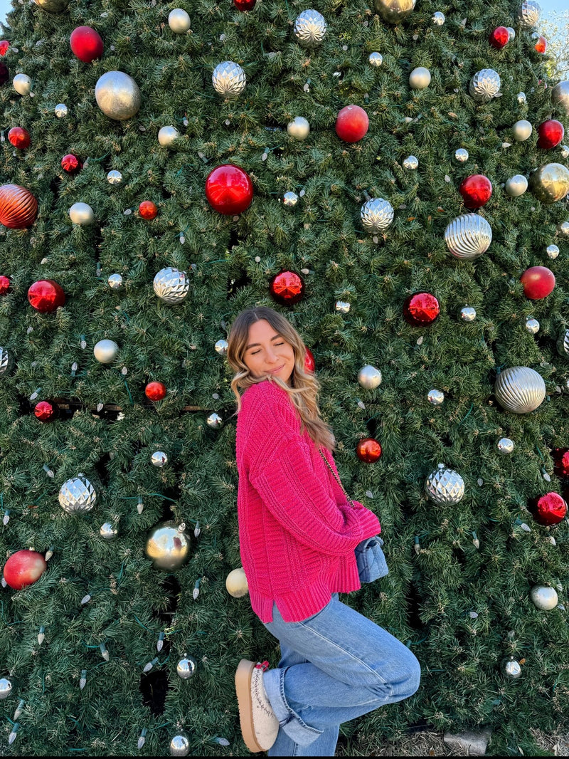 Merry & Bright Red Chenille Sweater