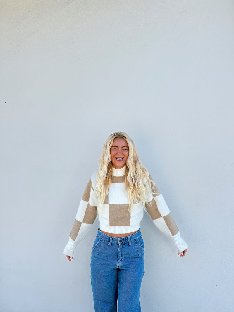 Check Me Out Taupe Crop Sweater