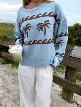 Coastal Palm Sweater - Blue/Brown