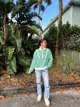 Prep Girl Green Striped Half Zip Up