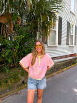 Summer High Striped Knit Top - Pink/Yellow