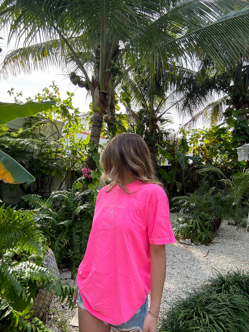 Sunhoney Summer Embroidered T-shirt - Neon Pink