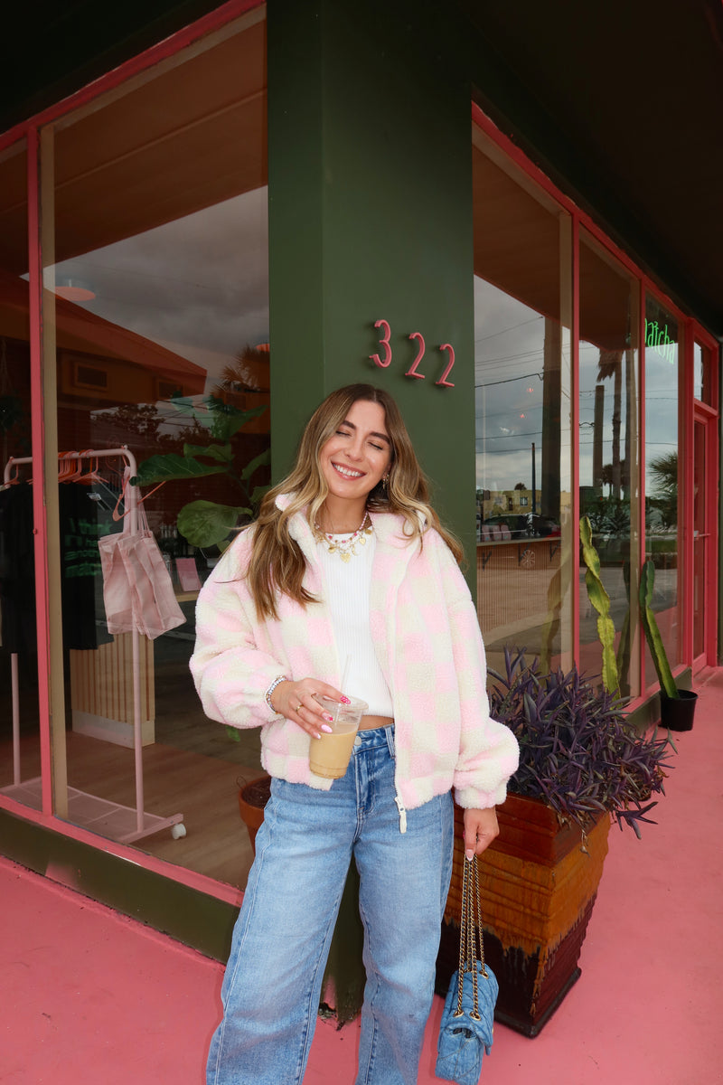 Checked Out Pink Fleece Jacket