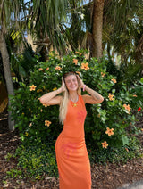 Orange Crush Knit Midi Dress