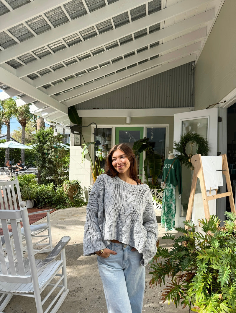 Classic Cutie Grey Cable Knit Sweater