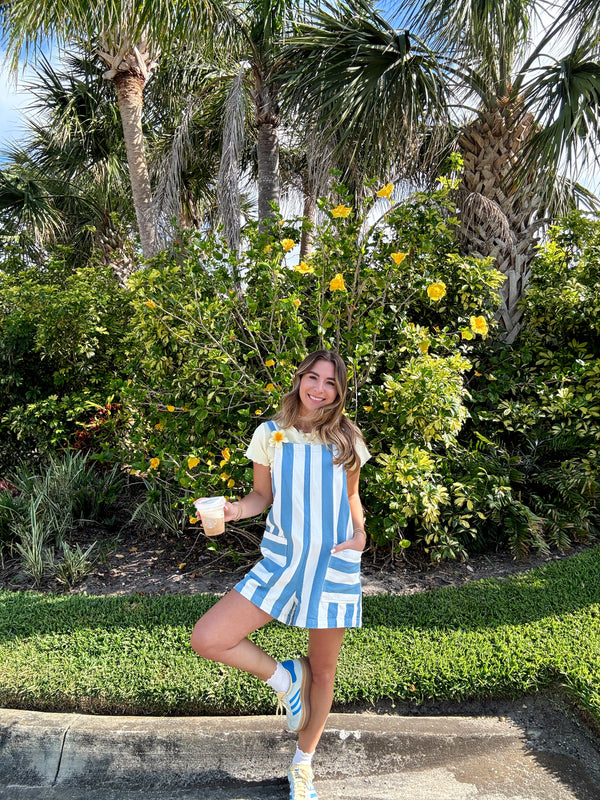 Summer Girl Striped Denim Romper - Blue