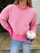 Changing Seasons Striped Chenille Sweater - Pink
