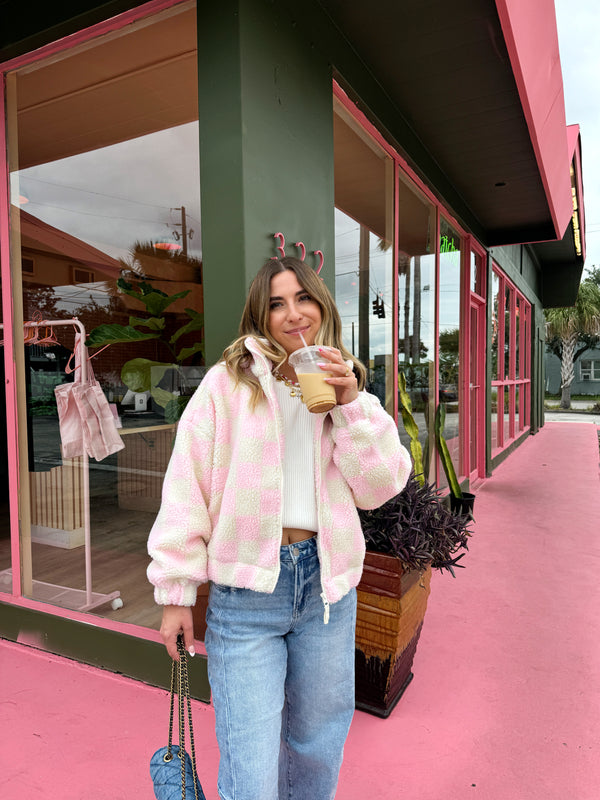 Checked Out Pink Fleece Jacket