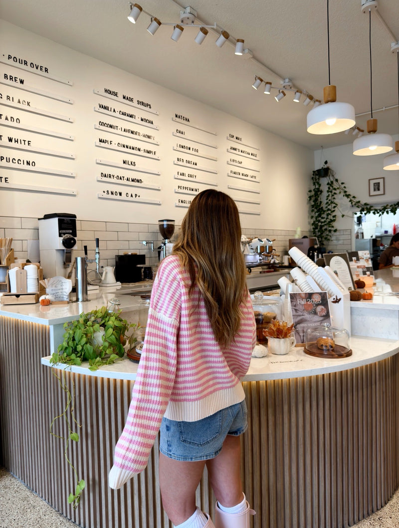 Prep Girl Pink Striped Half Zip Up