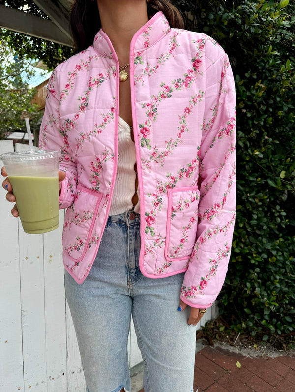 Dreamscape Pink Floral Quilted Jacket