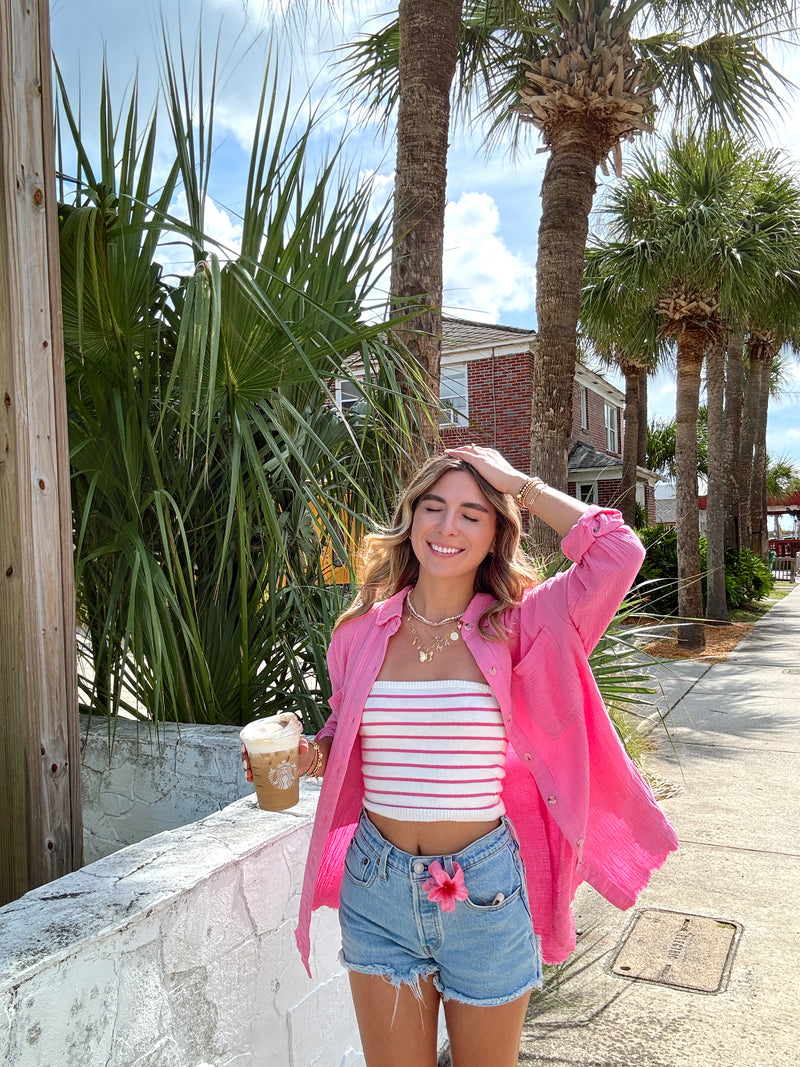 Perfect Day Pink Cotton Button Up Top