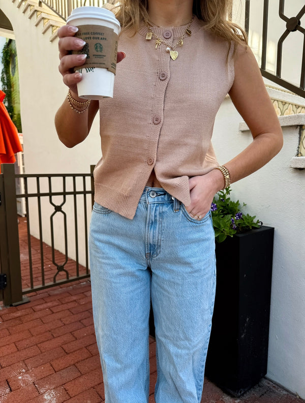 Effortless Beige Sleeveless Cardigan