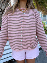 Sunhoney Girl Striped Cardigan-Pink/Taupe