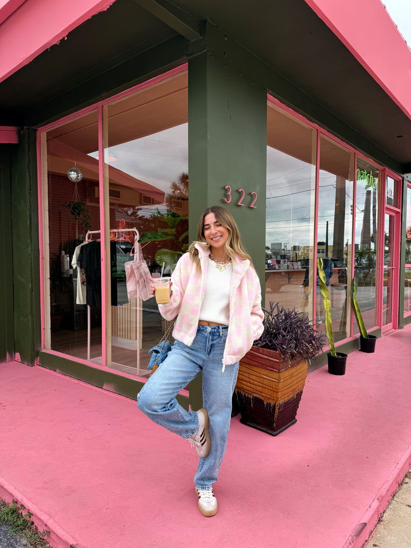 Checked Out Pink Fleece Jacket