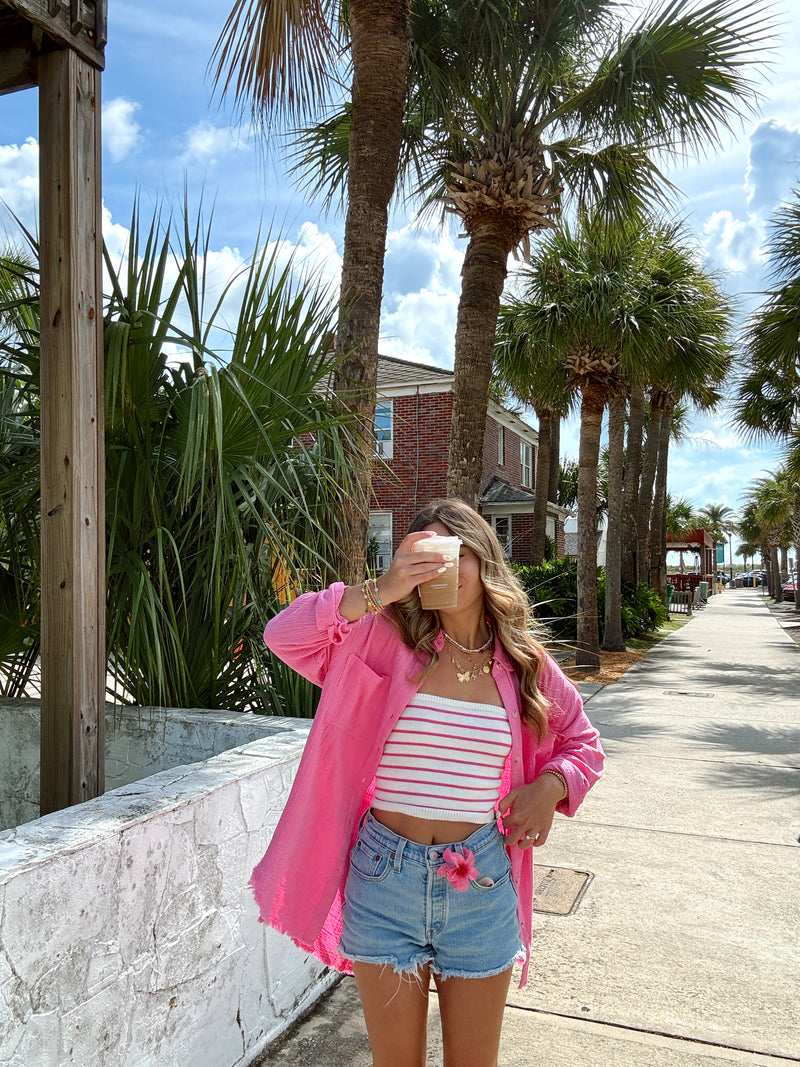 Perfect Day Pink Cotton Button Up Top