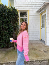 Changing Seasons Striped Chenille Sweater - Pink