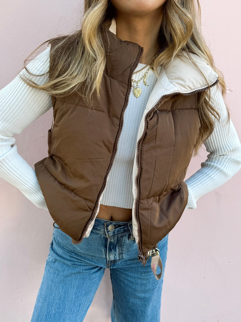 Mocha Latte Reversible Puffer Vest