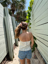 Shore Thing Embroidered Shell Linen Top