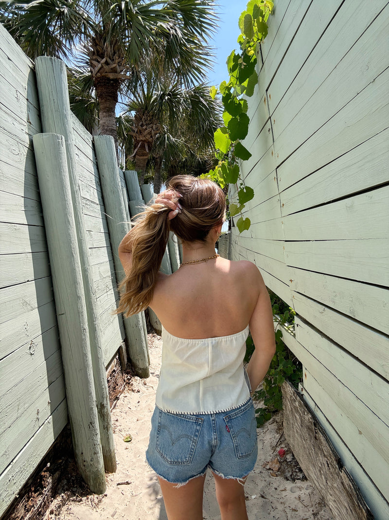 Shore Thing Embroidered Shell Linen Top
