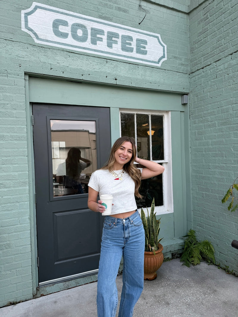 She’s Spicy Embroidered Baby Tee - Grey