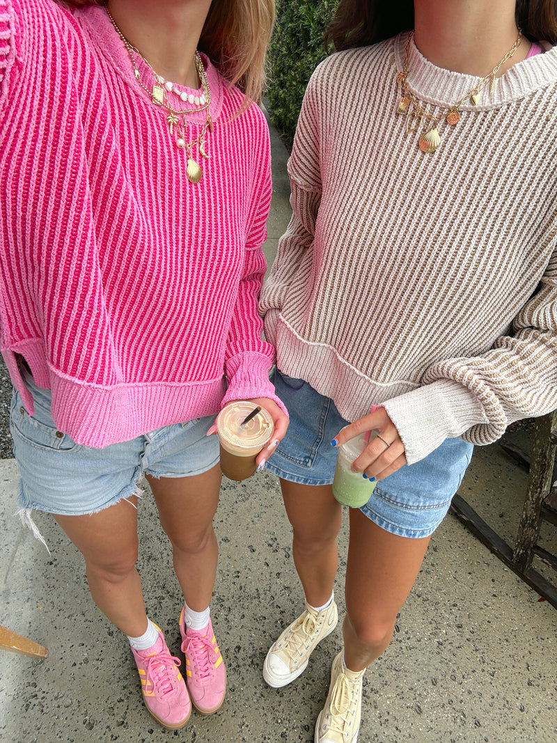 Fall Feels Striped Sweater - Pink