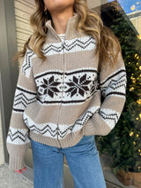 Alpine Fair Isle Sweater Zip Up Jacket