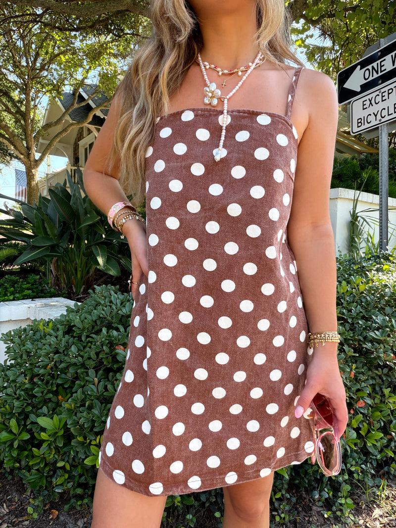 polka dot denim dress Cocoa Crush Aureia Elegant Luxurious Beaded MDF Mini dresses Hidden side zipper Colour:PINK FLORAL PRINT