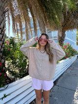 Sunhoney Girl Striped Cardigan -Taupe/Cream