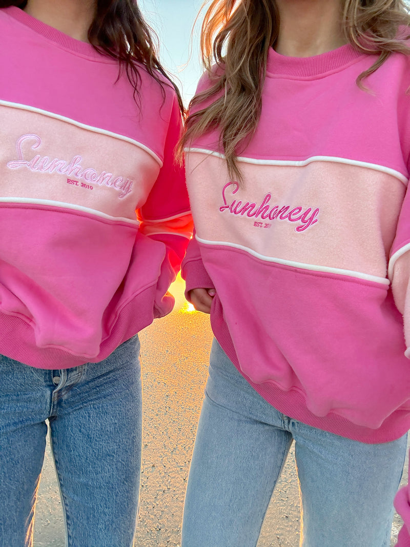 Sunhoney Light Pink Embroidered Colorblock Sweatshirt
