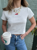 She’s Spicy Embroidered Baby Tee - Grey