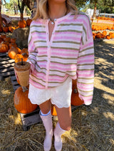 Sugar & Spice Striped Pink Cardigan