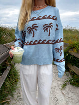 Coastal Palm Sweater - Blue/Brown