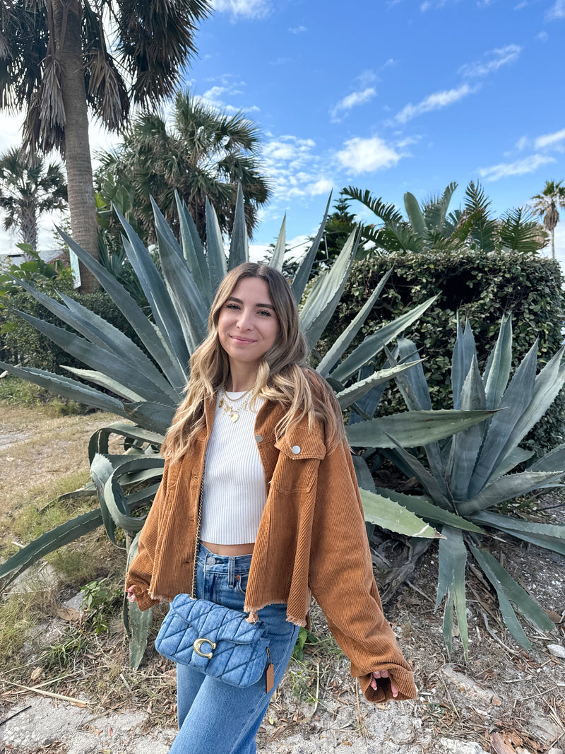 Caramel Corduroy Crop Jacket