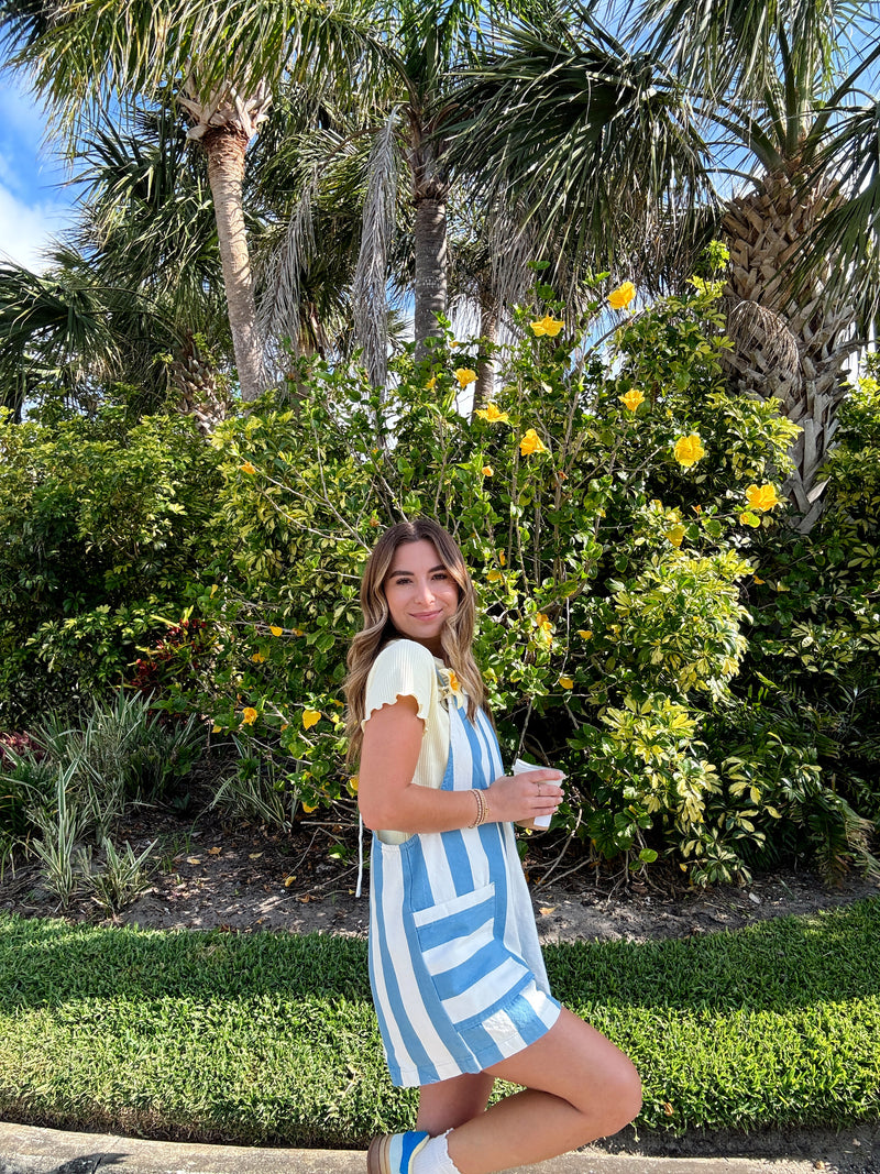 Summer Girl Striped Denim Romper - Blue