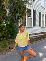 Summer High Striped Knit Top - Pink/Green