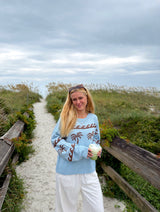 Coastal Palm Sweater - Blue/Brown