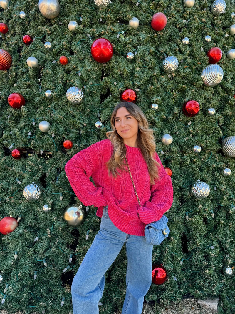 Merry & Bright Red Chenille Sweater