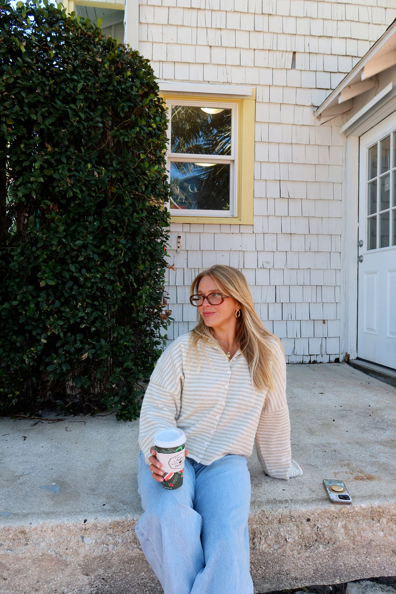 Sunhoney Girl Cardigan - Cream Stripe